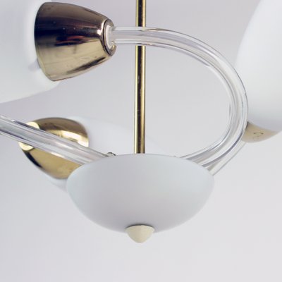 Mid-Century Czechoslovakian White Glass and Brass Ceiling Lamp, 1960s-UL-734117