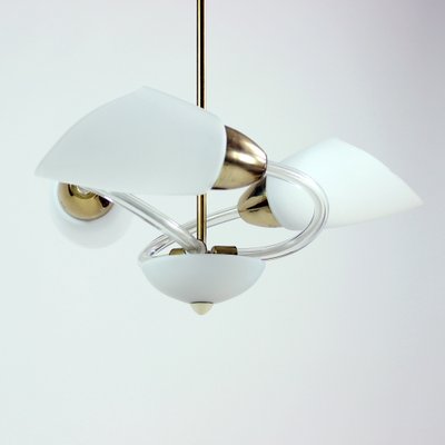 Mid-Century Czechoslovakian White Glass and Brass Ceiling Lamp, 1960s-UL-734117