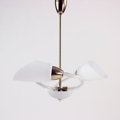 Mid-Century Czechoslovakian White Glass and Brass Ceiling Lamp, 1960s-UL-734117