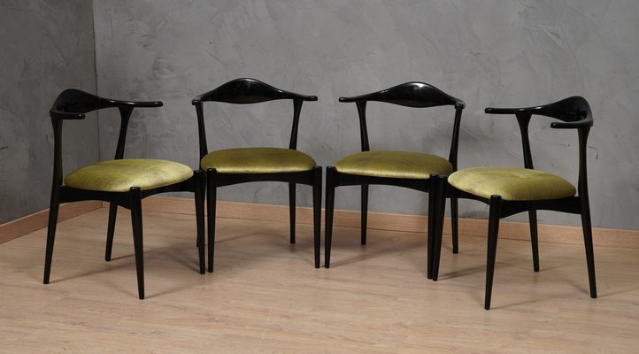 Mid-Century Danish Beech Wood and Green Fabric Dinning Chairs, 1960s, Set of 4-UH-1799211