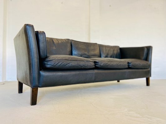 Mid-Century Danish Black Leather Sofa attributed to Mogens Hansen for Mogens Hansen, 1960-UAY-2031614