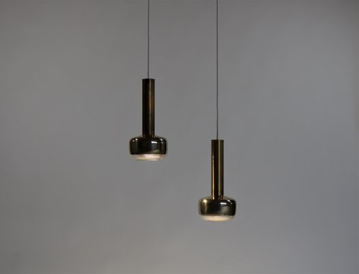 Mid-Century Danish Brass Pendant Lamps by Vilhelm Lauritzen for Louis Poulsen, Set of 2-WRF-584913