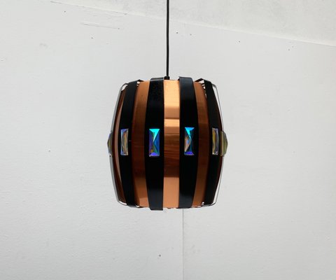 Mid-Century Danish Copper & Black Metal and Prism Pendant Lamp by Werner Schou for Coronell Elektro-UAH-935090