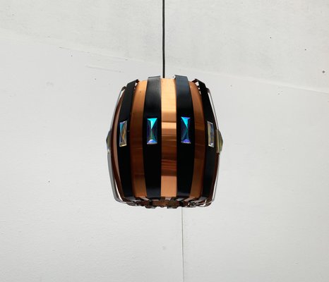 Mid-Century Danish Copper & Black Metal and Prism Pendant Lamp by Werner Schou for Coronell Elektro-UAH-935090