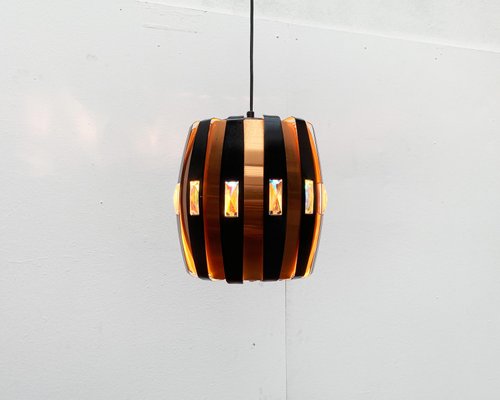 Mid-Century Danish Copper & Black Metal and Prism Pendant Lamp by Werner Schou for Coronell Elektro-UAH-935090