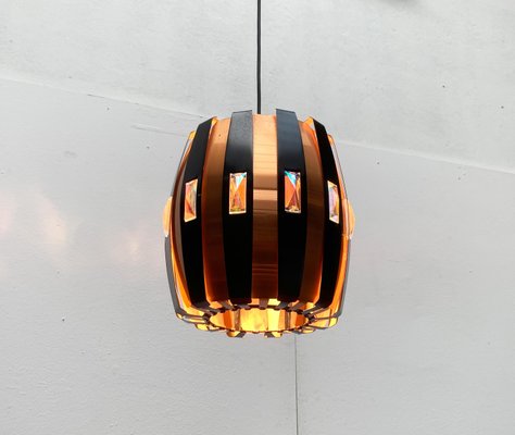 Mid-Century Danish Copper & Black Metal and Prism Pendant Lamp by Werner Schou for Coronell Elektro-UAH-935090