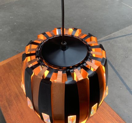 Mid-Century Danish Copper & Black Metal and Prism Pendant Lamp by Werner Schou for Coronell Elektro-UAH-935090