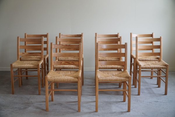 Mid-Century Danish Dining Chairs in Pine & Seagrass Seats, 1960s, Set of 10-MXF-1719765