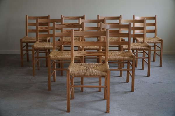 Mid-Century Danish Dining Chairs in Pine & Seagrass Seats, 1960s, Set of 10-MXF-1719765