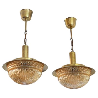 Mid-Century Danish Glass and Brass Chandeliers by Vitrika, Set of 2-HPQ-1194010