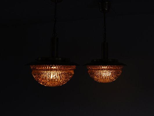 Mid-Century Danish Glass and Brass Chandeliers by Vitrika, Set of 2-HPQ-1194010