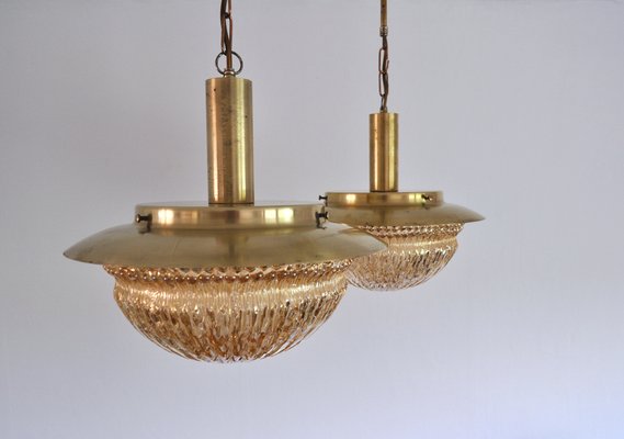 Mid-Century Danish Glass and Brass Chandeliers by Vitrika, Set of 2-HPQ-1194010