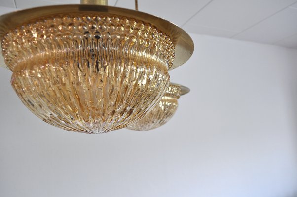 Mid-Century Danish Glass and Brass Chandeliers by Vitrika, Set of 2-HPQ-1194010