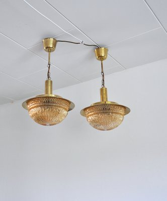 Mid-Century Danish Glass and Brass Chandeliers by Vitrika, Set of 2-HPQ-1194010