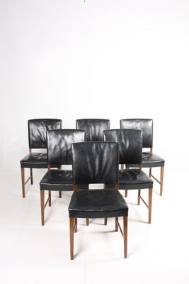 Mid-Century Danish Leather Dining Chairs, 1940s, Set of 6-FK-564205