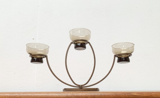 Mid-Century Danish Metal and Glass Candleholder, 1960s-UAH-1331270