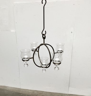 Mid-Century Danish Metal and Glass Candleholder Pendant, 1960s-UAH-1362279