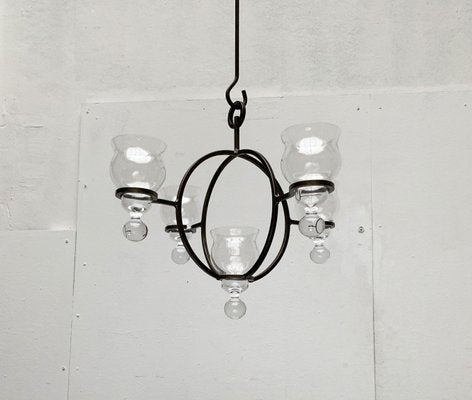 Mid-Century Danish Metal and Glass Candleholder Pendant, 1960s-UAH-1362279