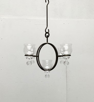 Mid-Century Danish Metal and Glass Candleholder Pendant, 1960s-UAH-1362279