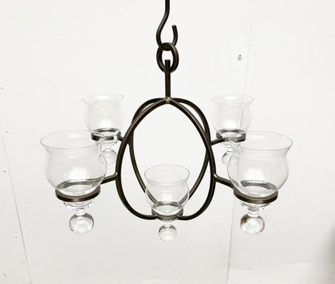 Mid-Century Danish Metal and Glass Candleholder Pendant, 1960s-UAH-1362279