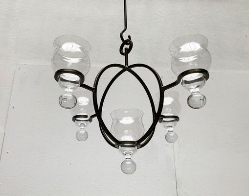 Mid-Century Danish Metal and Glass Candleholder Pendant, 1960s-UAH-1362279