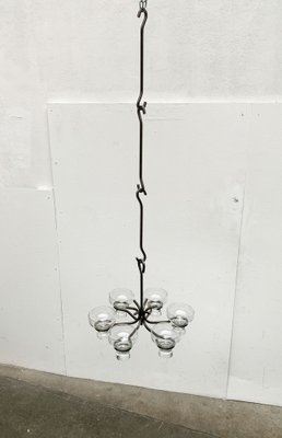 Mid-Century Danish Metal and Glass Candleholder Pendant, 1960s-UAH-1384246