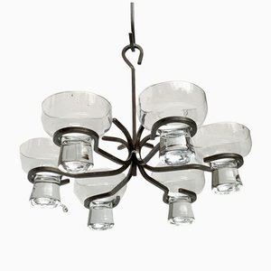 Mid-Century Danish Metal and Glass Candleholder Pendant, 1960s-UAH-1384246