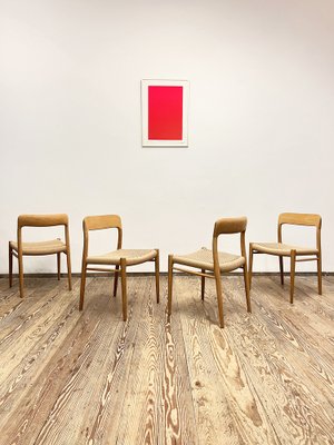 Mid-Century Danish Model 75 Chairs in Oak by Niels O. Møller for Jl Møllers Furniture Factory, 1950s, Set of 4-DOY-1782770