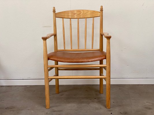 Mid-Century Danish Model J133 Armchairs in Ash with Leather Seats by Erik Ole Jørgensen for FDB Furnitures, 1974, Set of 4-GON-1396870