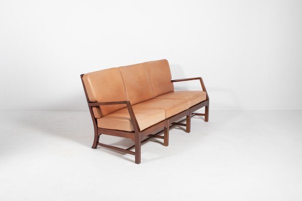 Mid-Century Danish Modern 3-Seat Sofa with Cognac Leather Cushions-KMC-1158404