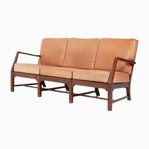 Mid-Century Danish Modern 3-Seat Sofa with Cognac Leather Cushions-KMC-1158404