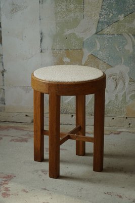 Mid-Century Danish Oak Stool Reupholstered in Bouclé Wool from Rud. Rasmussen, 1950s-MXF-1008748