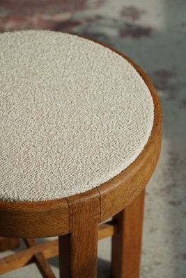 Mid-Century Danish Oak Stool Reupholstered in Bouclé Wool from Rud. Rasmussen, 1950s-MXF-1008748