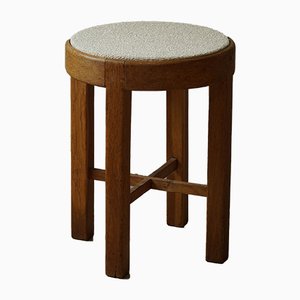 Mid-Century Danish Oak Stool Reupholstered in Bouclé Wool from Rud. Rasmussen, 1950s-MXF-1008748