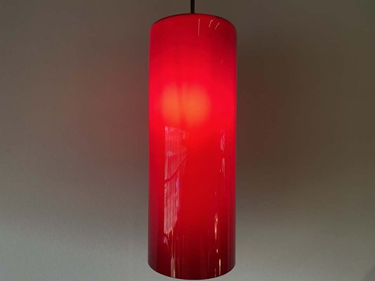 Mid-Century Danish Red Glass Cylinder Ceiling Lamp, 1960s-JO-883714