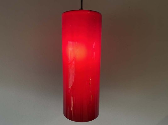 Mid-Century Danish Red Glass Cylinder Ceiling Lamp, 1960s-JO-883714