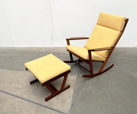 Mid-Century Danish Rocking Chair with Footstool by Poul Volther for Frem Røjle, 1960s, Set of 2-UAH-2041908