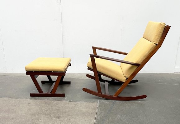 Mid-Century Danish Rocking Chair with Footstool by Poul Volther for Frem Røjle, 1960s, Set of 2-UAH-2041908