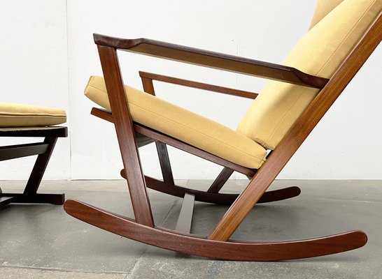 Mid-Century Danish Rocking Chair with Footstool by Poul Volther for Frem Røjle, 1960s, Set of 2-UAH-2041908