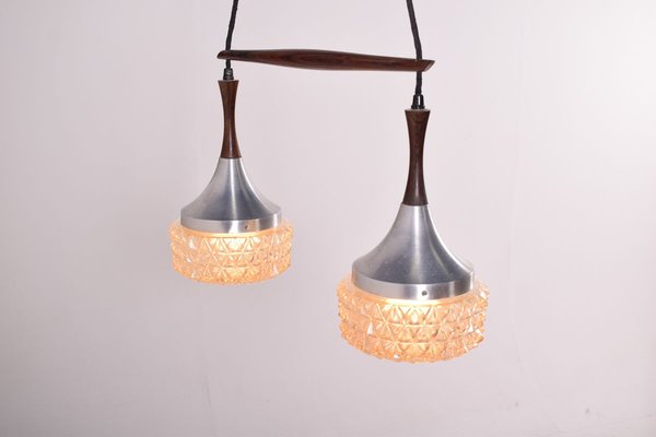 Mid-Century Danish Rosewood, Metal and Glass Dual Pendant Lamp-XWB-910660