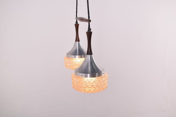 Mid-Century Danish Rosewood, Metal and Glass Dual Pendant Lamp-XWB-910660