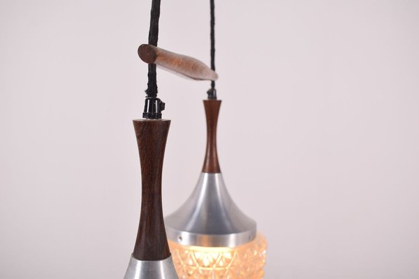 Mid-Century Danish Rosewood, Metal and Glass Dual Pendant Lamp-XWB-910660