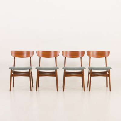 Mid-Century Danish Teak Chairs in Wool, 1960s, Set of 4-UE-2014839