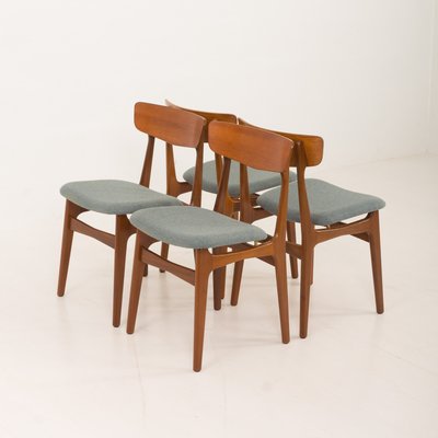 Mid-Century Danish Teak Chairs in Wool, 1960s, Set of 4-UE-2014839