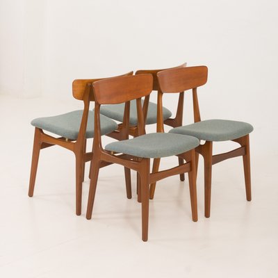 Mid-Century Danish Teak Chairs in Wool, 1960s, Set of 4-UE-2014839