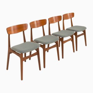 Mid-Century Danish Teak Chairs in Wool, 1960s, Set of 4-UE-2014839