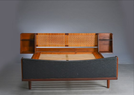 Mid-Century Danish Teak Double Bed with Cane Headboard by Hans J. Wegner for Getama, 1960s-FN-660286