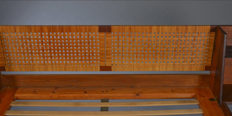 Mid-Century Danish Teak Double Bed with Cane Headboard by Hans J. Wegner for Getama, 1960s-FN-660286