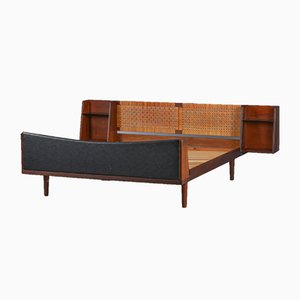 Mid-Century Danish Teak Double Bed with Cane Headboard by Hans J. Wegner for Getama, 1960s-FN-660286