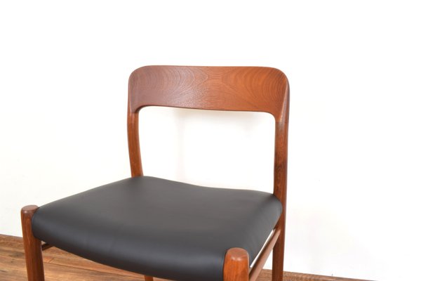 Mid-Century Danish Teak & Leather Dining Chairs Model 75 by N. O. Møller for J.L. Møller, 1960s, Set of 4-LOT-2023793